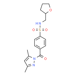 ChemSpider 2D Image | 4-[(3,5-Dimethyl-1H-pyrazol-1-yl)carbonyl]-N-(tetrahydro-2-furanylmethyl)benzenesulfonamide | C17H21N3O4S