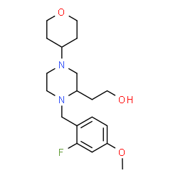 ChemSpider 2D Image | 2-[1-(2-Fluoro-4-methoxybenzyl)-4-(tetrahydro-2H-pyran-4-yl)-2-piperazinyl]ethanol | C19H29FN2O3
