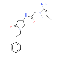 ChemSpider 2D Image | 2-(5-Amino-3-methyl-1H-pyrazol-1-yl)-N-{1-[2-(4-fluorophenyl)ethyl]-5-oxo-3-pyrrolidinyl}acetamide | C18H22FN5O2
