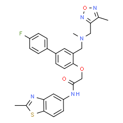 ChemSpider 2D Image | 2-{[4'-Fluoro-3-({methyl[(4-methyl-1,2,5-oxadiazol-3-yl)methyl]amino}methyl)-4-biphenylyl]oxy}-N-(2-methyl-1,3-benzothiazol-5-yl)acetamide | C28H26FN5O3S