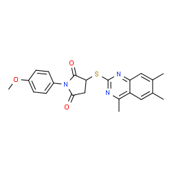 ChemSpider 2D Image | 1-(4-Methoxyphenyl)-3-[(4,6,7-trimethyl-2-quinazolinyl)sulfanyl]-2,5-pyrrolidinedione | C22H21N3O3S