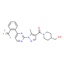 ChemSpider 2D Image | [4-(Hydroxymethyl)-1-piperidinyl](5-methyl-1-{4-[2-(trifluoromethyl)phenyl]-2-pyrimidinyl}-1H-pyrazol-4-yl)methanone | C22H22F3N5O2