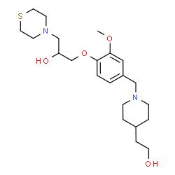 ChemSpider 2D Image | 1-(4-{[4-(2-Hydroxyethyl)-1-piperidinyl]methyl}-2-methoxyphenoxy)-3-(4-thiomorpholinyl)-2-propanol | C22H36N2O4S