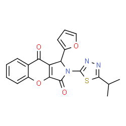 ChemSpider 2D Image | 1-(2-Furyl)-2-(5-isopropyl-1,3,4-thiadiazol-2-yl)-1,2-dihydrochromeno[2,3-c]pyrrole-3,9-dione | C20H15N3O4S