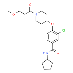 ChemSpider 2D Image | 3-Chloro-N-cyclopentyl-4-{[1-(3-methoxypropanoyl)-4-piperidinyl]oxy}benzamide | C21H29ClN2O4