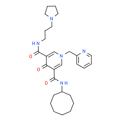 ChemSpider 2D Image | N-Cyclooctyl-4-oxo-1-(2-pyridinylmethyl)-N'-[3-(1-pyrrolidinyl)propyl]-1,4-dihydro-3,5-pyridinedicarboxamide | C28H39N5O3
