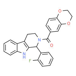 ChemSpider 2D Image | 2,3-Dihydro-1,4-benzodioxin-6-yl[1-(2-fluorophenyl)-1,3,4,9-tetrahydro-2H-beta-carbolin-2-yl]methanone | C26H21FN2O3