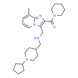 ChemSpider 2D Image | [3-({[(1-Cyclopentyl-4-piperidinyl)methyl]amino}methyl)-8-methylimidazo[1,2-a]pyridin-2-yl](1-piperidinyl)methanone | C26H39N5O