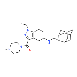 ChemSpider 2D Image | {5-[(Adamantan-2-ylmethyl)amino]-1-ethyl-4,5,6,7-tetrahydro-1H-indazol-3-yl}(4-methyl-1-piperazinyl)methanone | C26H41N5O