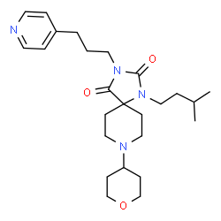 ChemSpider 2D Image | 1-(3-Methylbutyl)-3-[3-(4-pyridinyl)propyl]-8-(tetrahydro-2H-pyran-4-yl)-1,3,8-triazaspiro[4.5]decane-2,4-dione | C25H38N4O3