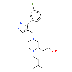ChemSpider 2D Image | 2-[4-{[3-(3-Fluorophenyl)-1H-pyrazol-4-yl]methyl}-1-(3-methyl-2-buten-1-yl)-2-piperazinyl]ethanol | C21H29FN4O