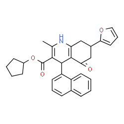 ChemSpider 2D Image | Cyclopentyl 7-(2-furyl)-2-methyl-4-(1-naphthyl)-5-oxo-1,4,5,6,7,8-hexahydro-3-quinolinecarboxylate | C30H29NO4