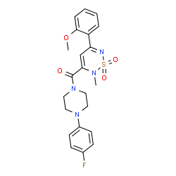 ChemSpider 2D Image | [4-(4-Fluorophenyl)-1-piperazinyl][5-(2-methoxyphenyl)-2-methyl-1,1-dioxido-2H-1,2,6-thiadiazin-3-yl]methanone | C22H23FN4O4S