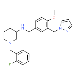 ChemSpider 2D Image | 1-(2-Fluorobenzyl)-N-[4-methoxy-3-(1H-pyrazol-1-ylmethyl)benzyl]-3-piperidinamine | C24H29FN4O