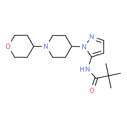 ChemSpider 2D Image | 2,2-Dimethyl-N-{1-[1-(tetrahydro-2H-pyran-4-yl)-4-piperidinyl]-1H-pyrazol-5-yl}propanamide | C18H30N4O2
