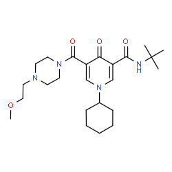 ChemSpider 2D Image | 1-Cyclohexyl-5-{[4-(2-methoxyethyl)-1-piperazinyl]carbonyl}-N-(2-methyl-2-propanyl)-4-oxo-1,4-dihydro-3-pyridinecarboxamide | C24H38N4O4