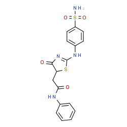ChemSpider 2D Image | 2-{4-Oxo-2-[(4-sulfamoylphenyl)amino]-4,5-dihydro-1,3-thiazol-5-yl}-N-phenylacetamide | C17H16N4O4S2