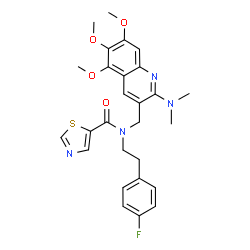 ChemSpider 2D Image | N-{[2-(Dimethylamino)-5,6,7-trimethoxy-3-quinolinyl]methyl}-N-[2-(4-fluorophenyl)ethyl]-1,3-thiazole-5-carboxamide | C27H29FN4O4S