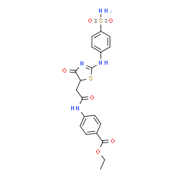 ChemSpider 2D Image | Ethyl 4-[({(2E)-4-oxo-2-[(4-sulfamoylphenyl)imino]-1,3-thiazolidin-5-yl}acetyl)amino]benzoate | C20H20N4O6S2