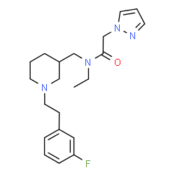 ChemSpider 2D Image | N-Ethyl-N-({1-[2-(3-fluorophenyl)ethyl]-3-piperidinyl}methyl)-2-(1H-pyrazol-1-yl)acetamide | C21H29FN4O