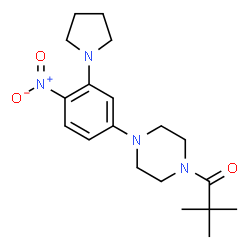 ChemSpider 2D Image | 2,2-Dimethyl-1-{4-[4-nitro-3-(1-pyrrolidinyl)phenyl]-1-piperazinyl}-1-propanone | C19H28N4O3