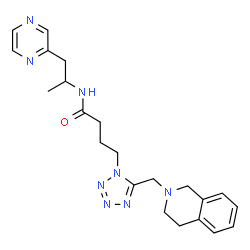 ChemSpider 2D Image | 4-[5-(3,4-Dihydro-2(1H)-isoquinolinylmethyl)-1H-tetrazol-1-yl]-N-[1-(2-pyrazinyl)-2-propanyl]butanamide | C22H28N8O