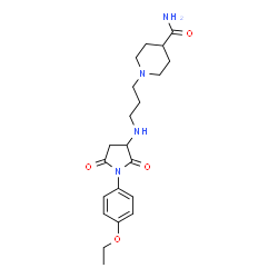 ChemSpider 2D Image | 1-(3-{[1-(4-Ethoxyphenyl)-2,5-dioxo-3-pyrrolidinyl]amino}propyl)-4-piperidinecarboxamide | C21H30N4O4