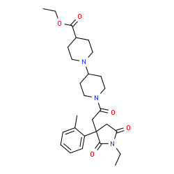 ChemSpider 2D Image | Ethyl 1'-{[1-ethyl-3-(2-methylphenyl)-2,5-dioxo-3-pyrrolidinyl]acetyl}-1,4'-bipiperidine-4-carboxylate | C28H39N3O5