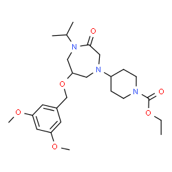 ChemSpider 2D Image | Ethyl 4-{6-[(3,5-dimethoxybenzyl)oxy]-4-isopropyl-3-oxo-1,4-diazepan-1-yl}-1-piperidinecarboxylate | C25H39N3O6