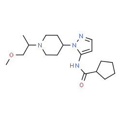 ChemSpider 2D Image | N-{1-[1-(1-Methoxy-2-propanyl)-4-piperidinyl]-1H-pyrazol-5-yl}cyclopentanecarboxamide | C18H30N4O2