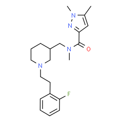 ChemSpider 2D Image | N-({1-[2-(2-Fluorophenyl)ethyl]-3-piperidinyl}methyl)-N,1,5-trimethyl-1H-pyrazole-3-carboxamide | C21H29FN4O