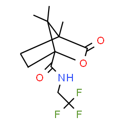 ChemSpider 2D Image | 4,7,7-Trimethyl-3-oxo-N-(2,2,2-trifluoroethyl)-2-oxabicyclo[2.2.1]heptane-1-carboxamide | C12H16F3NO3