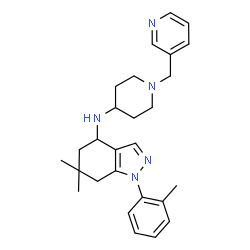 ChemSpider 2D Image | 6,6-Dimethyl-1-(2-methylphenyl)-N-[1-(3-pyridinylmethyl)-4-piperidinyl]-4,5,6,7-tetrahydro-1H-indazol-4-amine | C27H35N5