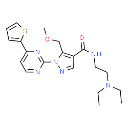 ChemSpider 2D Image | N-[2-(Diethylamino)ethyl]-5-(methoxymethyl)-1-[4-(2-thienyl)-2-pyrimidinyl]-1H-pyrazole-4-carboxamide | C20H26N6O2S