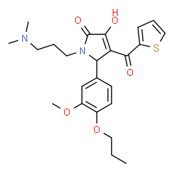 ChemSpider 2D Image | 1-[3-(Dimethylamino)propyl]-3-hydroxy-5-(3-methoxy-4-propoxyphenyl)-4-(2-thienylcarbonyl)-1,5-dihydro-2H-pyrrol-2-one | C24H30N2O5S