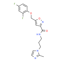 ChemSpider 2D Image | 5-[(2,4-Difluorophenoxy)methyl]-N-[3-(2-methyl-1H-imidazol-1-yl)propyl]-1,2-oxazole-3-carboxamide | C18H18F2N4O3