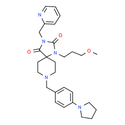 ChemSpider 2D Image | 1-(3-Methoxypropyl)-3-(2-pyridinylmethyl)-8-[4-(1-pyrrolidinyl)benzyl]-1,3,8-triazaspiro[4.5]decane-2,4-dione | C28H37N5O3