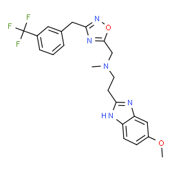 ChemSpider 2D Image | 2-(5-Methoxy-1H-benzimidazol-2-yl)-N-methyl-N-({3-[3-(trifluoromethyl)benzyl]-1,2,4-oxadiazol-5-yl}methyl)ethanamine | C22H22F3N5O2