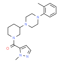 ChemSpider 2D Image | {3-[4-(2-Methylphenyl)-1-piperazinyl]-1-piperidinyl}(1-methyl-1H-pyrazol-5-yl)methanone | C21H29N5O