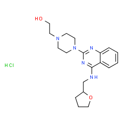 ChemSpider 2D Image | 2-(4-{4-[(Tetrahydro-2-furanylmethyl)amino]-2-quinazolinyl}-1-piperazinyl)ethanol hydrochloride (1:1) | C19H28ClN5O2