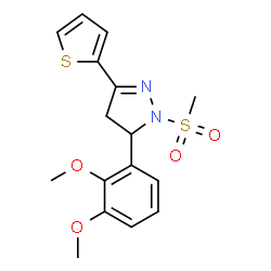ChemSpider 2D Image | 5-(2,3-Dimethoxyphenyl)-1-(methylsulfonyl)-3-(2-thienyl)-4,5-dihydro-1H-pyrazole | C16H18N2O4S2