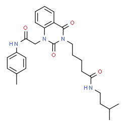 ChemSpider 2D Image | N-(3-Methylbutyl)-5-[1-{2-[(4-methylphenyl)amino]-2-oxoethyl}-2,4-dioxo-1,4-dihydro-3(2H)-quinazolinyl]pentanamide | C27H34N4O4