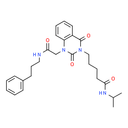 ChemSpider 2D Image | 5-[2,4-Dioxo-1-{2-oxo-2-[(3-phenylpropyl)amino]ethyl}-1,4-dihydro-3(2H)-quinazolinyl]-N-isopropylpentanamide | C27H34N4O4