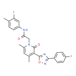 ChemSpider 2D Image | N-(3-Fluoro-4-methylphenyl)-2-{3-[3-(4-fluorophenyl)-1,2,4-oxadiazol-5-yl]-4,6-dimethyl-2-oxo-1(2H)-pyridinyl}acetamide | C24H20F2N4O3