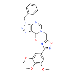 ChemSpider 2D Image | 3-Benzyl-6-{[3-(3,4,5-trimethoxyphenyl)-1,2,4-oxadiazol-5-yl]methyl}-3,6-dihydro-7H-[1,2,3]triazolo[4,5-d]pyrimidin-7-one | C23H21N7O5