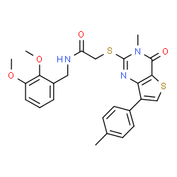ChemSpider 2D Image | N-(2,3-Dimethoxybenzyl)-2-{[3-methyl-7-(4-methylphenyl)-4-oxo-3,4-dihydrothieno[3,2-d]pyrimidin-2-yl]sulfanyl}acetamide | C25H25N3O4S2