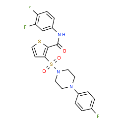 ChemSpider 2D Image | N-(3,4-Difluorophenyl)-3-{[4-(4-fluorophenyl)-1-piperazinyl]sulfonyl}-2-thiophenecarboxamide | C21H18F3N3O3S2