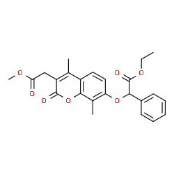 ChemSpider 2D Image | Ethyl {[3-(2-methoxy-2-oxoethyl)-4,8-dimethyl-2-oxo-2H-chromen-7-yl]oxy}(phenyl)acetate | C24H24O7