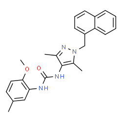 ChemSpider 2D Image | 1-[3,5-Dimethyl-1-(1-naphthylmethyl)-1H-pyrazol-4-yl]-3-(2-methoxy-5-methylphenyl)urea | C25H26N4O2