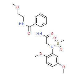 ChemSpider 2D Image | 2-{[N-(2,5-Dimethoxyphenyl)-N-(methylsulfonyl)glycyl]amino}-N-(2-methoxyethyl)benzamide | C21H27N3O7S